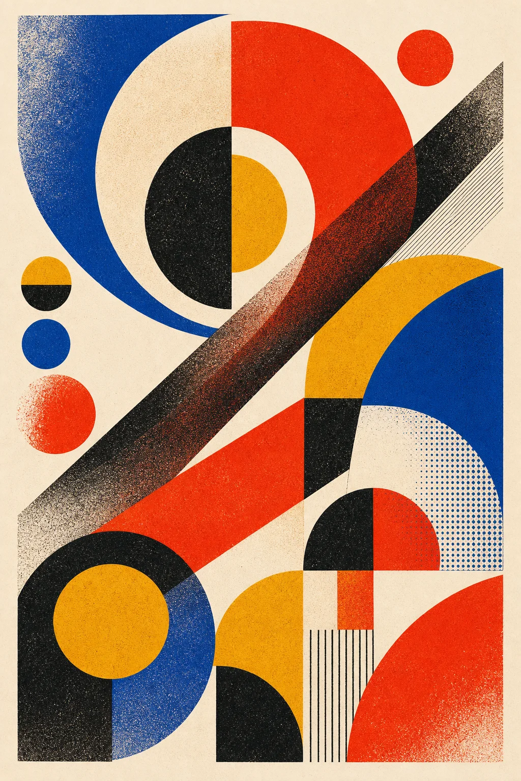 Bold vertical geometric poster with layered color and texture