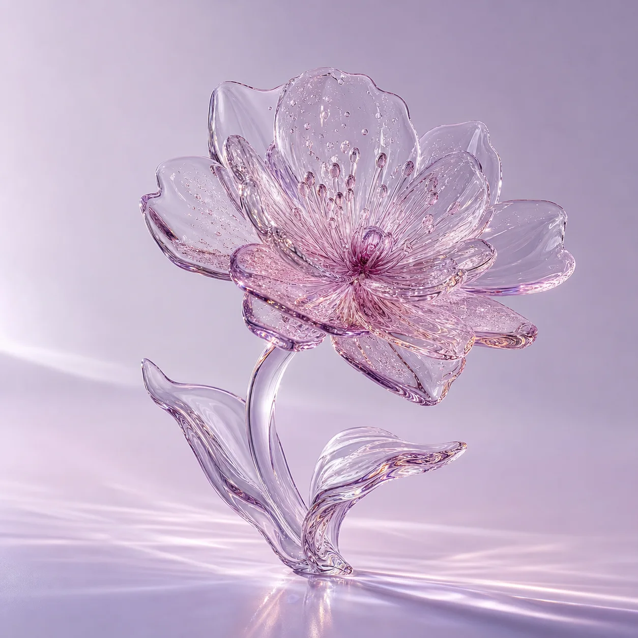 Translucent glass flower rendered as a luminous 3D object