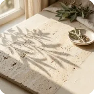 Warm stone, botanical shadows, and morning light mood reference
